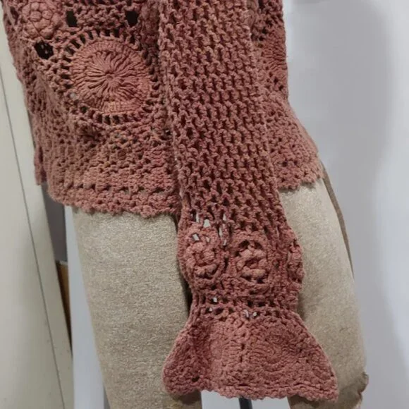 CROQUET CLUB VINTAGE Y2K RAMIE/COTTON CROCHET SWEATER CROPPED BOHO  SIZE 18/20 - Picture 7 of 13